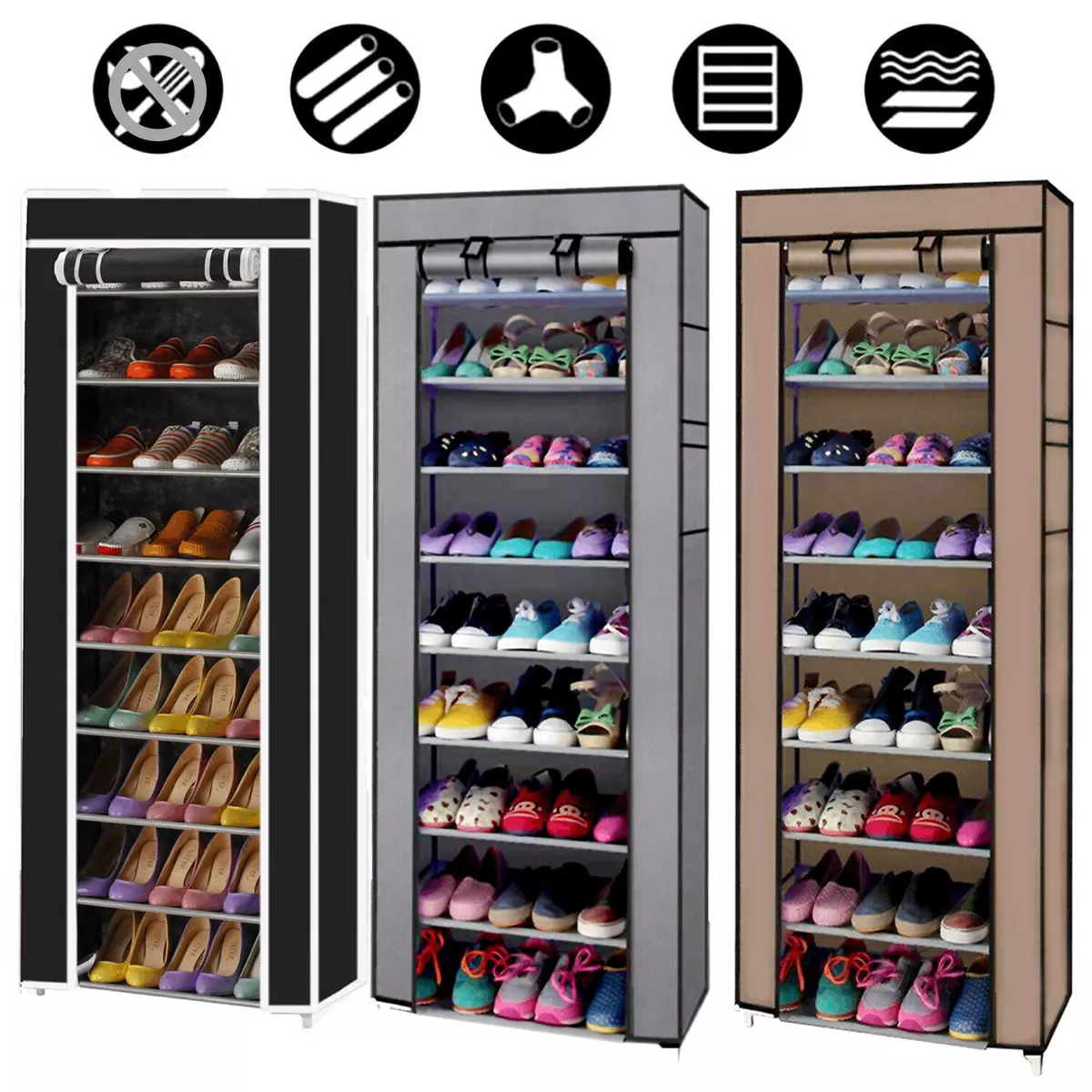 Portable Shoe Rack Home 9Shelf Shoes Storage Closet Organizer Cabinet Cover