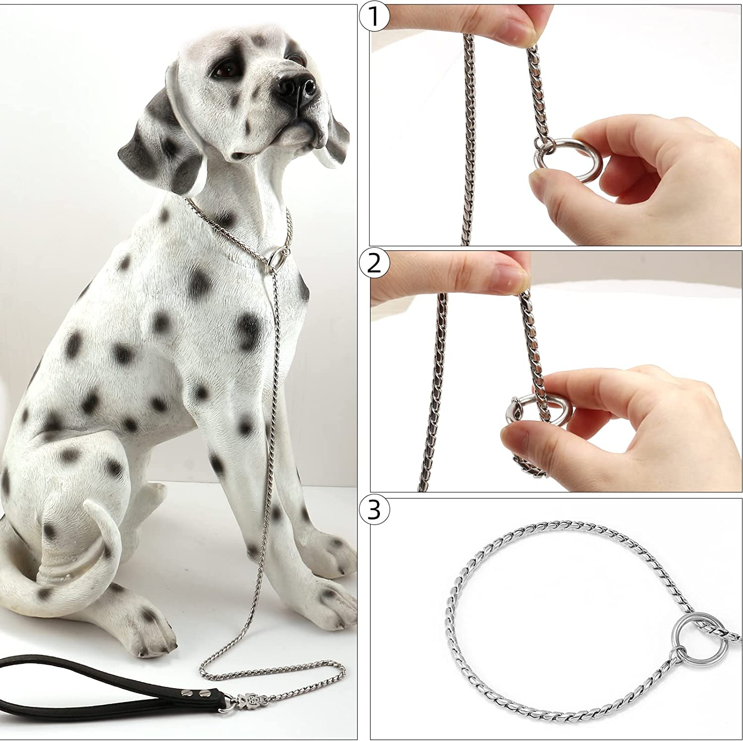 Stainless Steel Dog Leash, 3Ft, 4Ft, Integrated Dog Collar and Leash