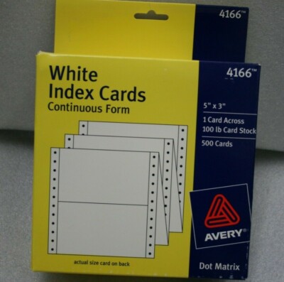 AVERY 4166 WHITE INDEX CARDS 1000 CARDS CONTINUOUS FORM  2 boxes