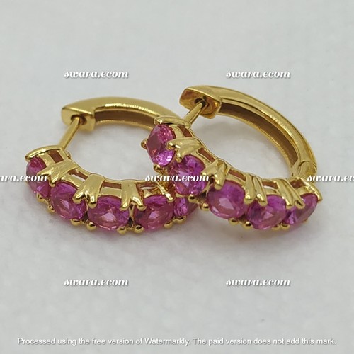 1.00 ct 14K Yellow Gold Plated Silver Pink Sapphire Huggies Hoop Earrings - Picture 6 of 12
