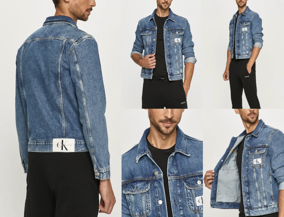 Calvin Klein 90S Denim Jacket Varsity College Uni Jeans Blouson Blue New L