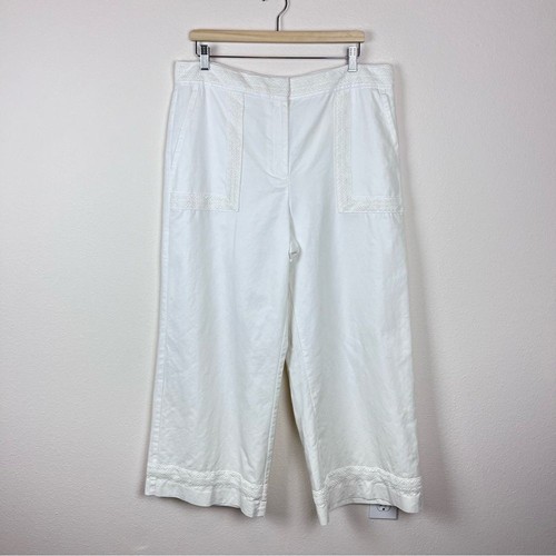 Ann Taylor Pants Womens Fourteen Tall Wide Leg Crop Linen Cotton Coastal White - Picture 13 of 14