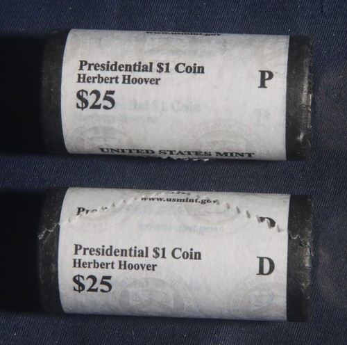 Lote de rollos de monedas de 1 dólar Herbert Hoover Presidential 2014 como nuevos (rollos P y D) A60
