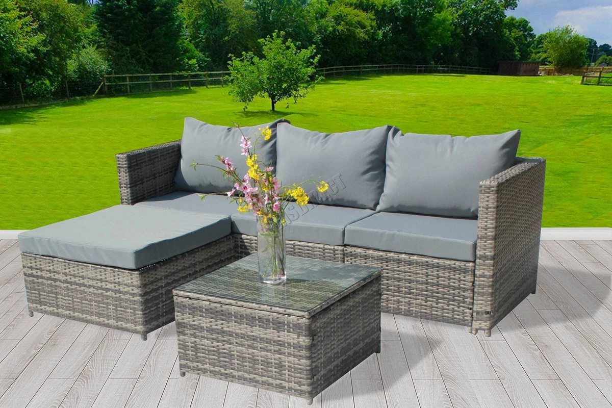 Rattan 4 Seater Garden Corner Sofa And Table Set Matttroy