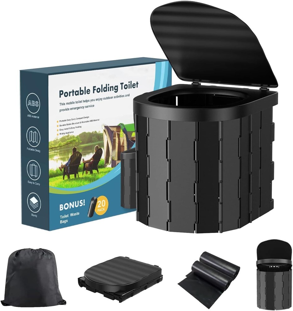 Portable Camping Toilet with Lid, Portable Potty for Adults, Portable Toilet,...
