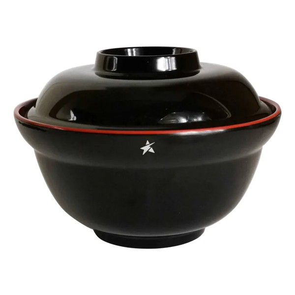 Cuenco japonés de fideos Ramen Udon de plástico melamina rojo y negro con tapa 155x107 mm