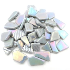 Iridescent Light Gray Odd Cut Shaped Glass Mosaic Tile -25 Tiles - sizes vary