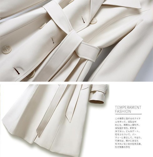 New Women Jacket Double Breasted Slim Belt Jacket Windbreaker Ladies Trench Coat - Picture 9 of 13