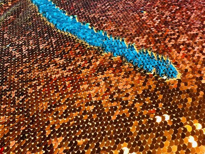 BRONZEBLAU Wende 5 mm Pailletten Stoff Flip 2-farbig Satin Material 130 cm breit
