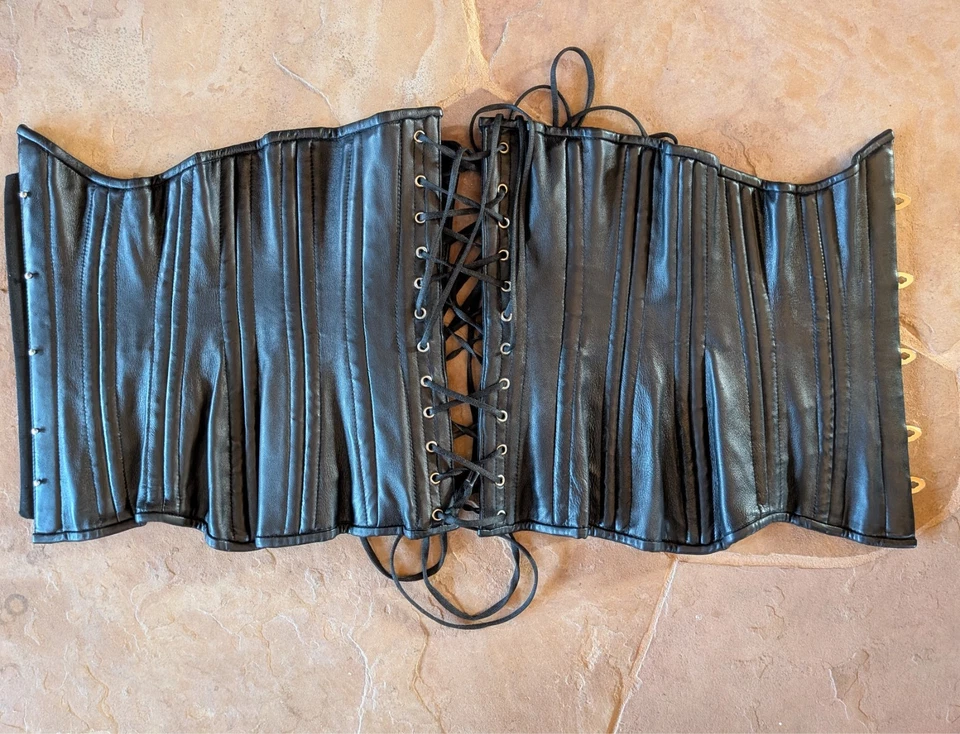 426 Longline 26" Auténtico Cuero Negro Bajo Busto Corsé, Huesos de Acero, CS-426 Foto 2 de 4