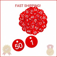 Jeffdad 1-50 Number Tags, Plastic ID Number Hang Tags with Hole, Engraved Round