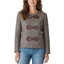 Tory Burch Wool Herringbone Jacket Leather St...