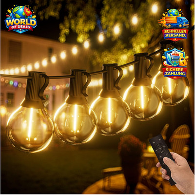 Lichterkette Außen Dimmbar 45m 150FT LED G40 Wasserdicht mit Fernbedienung 75+2