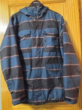 Burton Dryride Jacket Mens Medium Blue Striped Hooded Ski Snowboard Waterproof