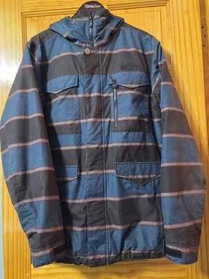 Burton Dryride Jacket Mens Medium Blue Striped Hooded Ski