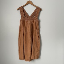 Everlane The Smocked 100% Linen Sleeveless Tawny Dress Brown Tan Dress Large