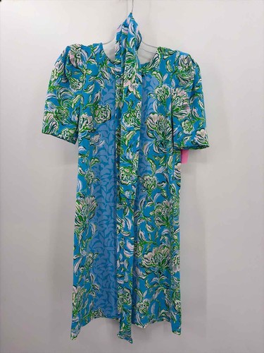 Lilly Pulitzer Blue Size XXS Floral Belted Knee Length Short Sleeve Dress