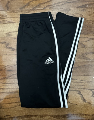 adidas Boys Track Pants 14/16 Black/White Striped Polyester Pull-On Elastic