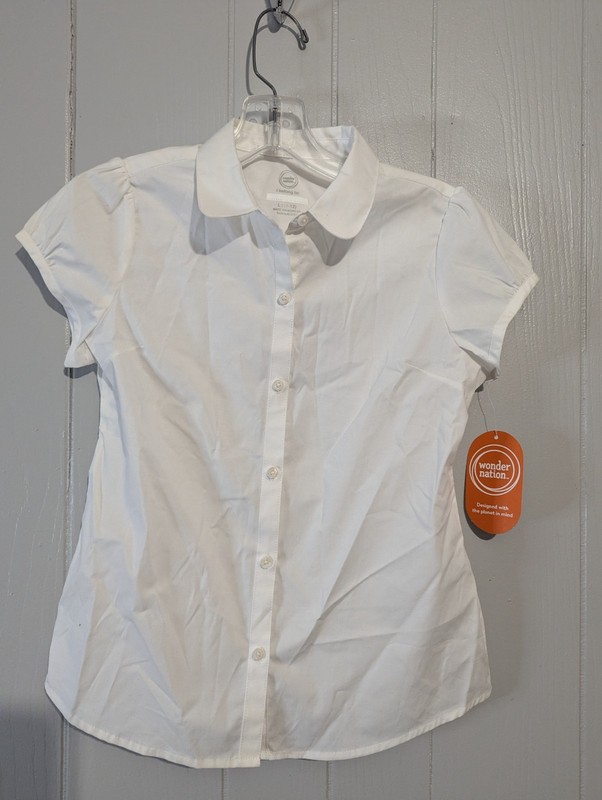Wonder Nation girls L 10-12 button front short sleeve shirt top school uniform