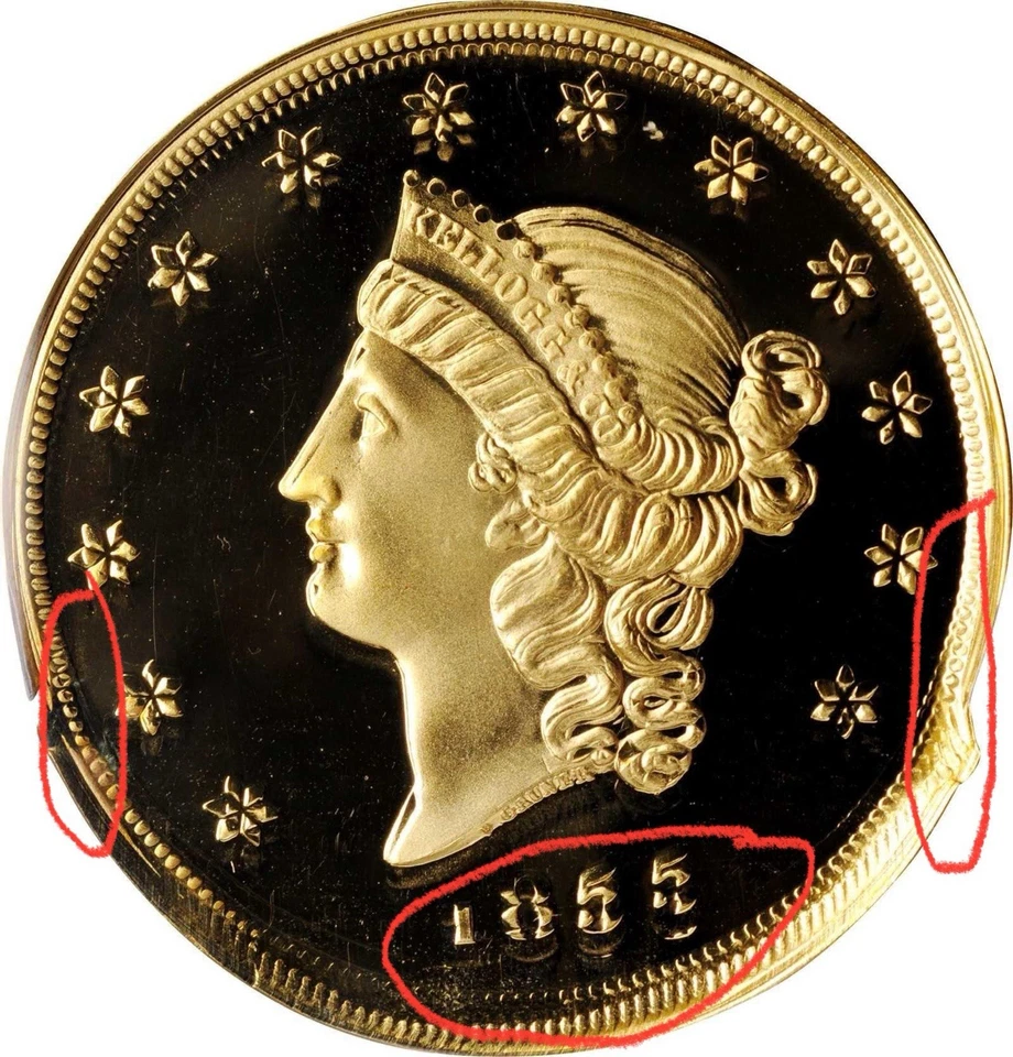 ER088 Rare Mint Error Broken Collar-Finned Rim,S.S. Central America Shipwreck. - Image 2 of 4