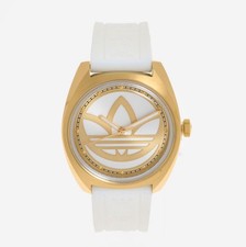 Image of New in Box Adidas Originals Cream Leather Gold Tone Logo Analogue Watch