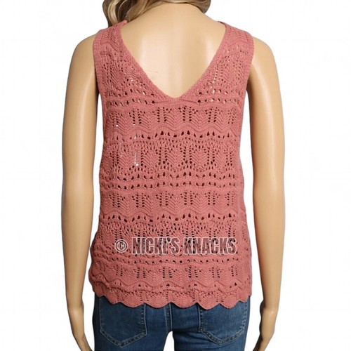 Jessica Simpson Adjustable Cinch Front Crochet Tank Top Rose Pink Size M - Picture 5 of 10