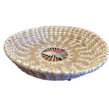 Hand Woven Pine Needle Basket Decorative Woven Shallow Bowl Artisan Craft