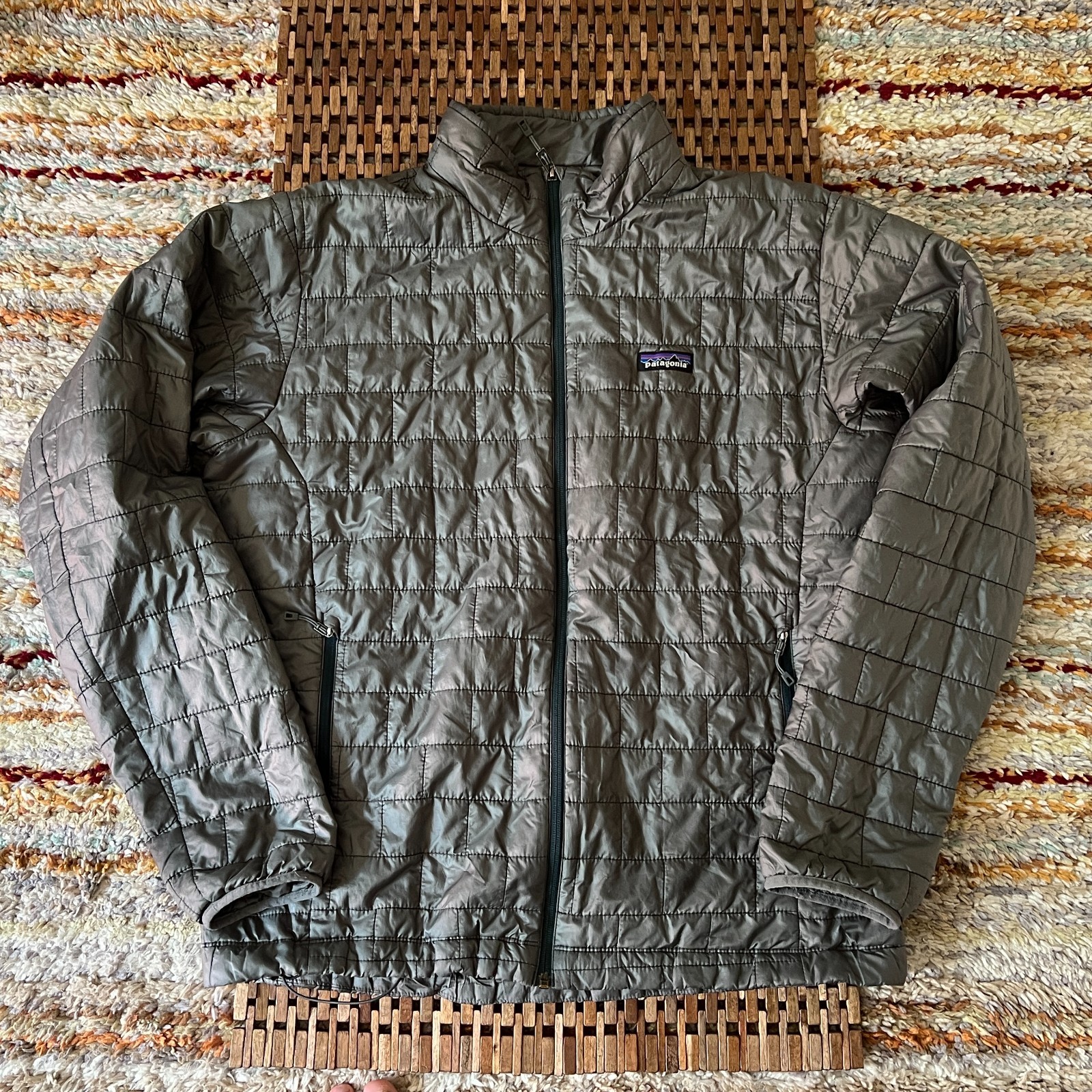 Patagonia Nano Puff Ultralight Green Grey Puffer Jacket Mens Large Full Zip