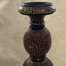 Vintage, Large, 14-inch Wicker Dot Painted Candle Stand