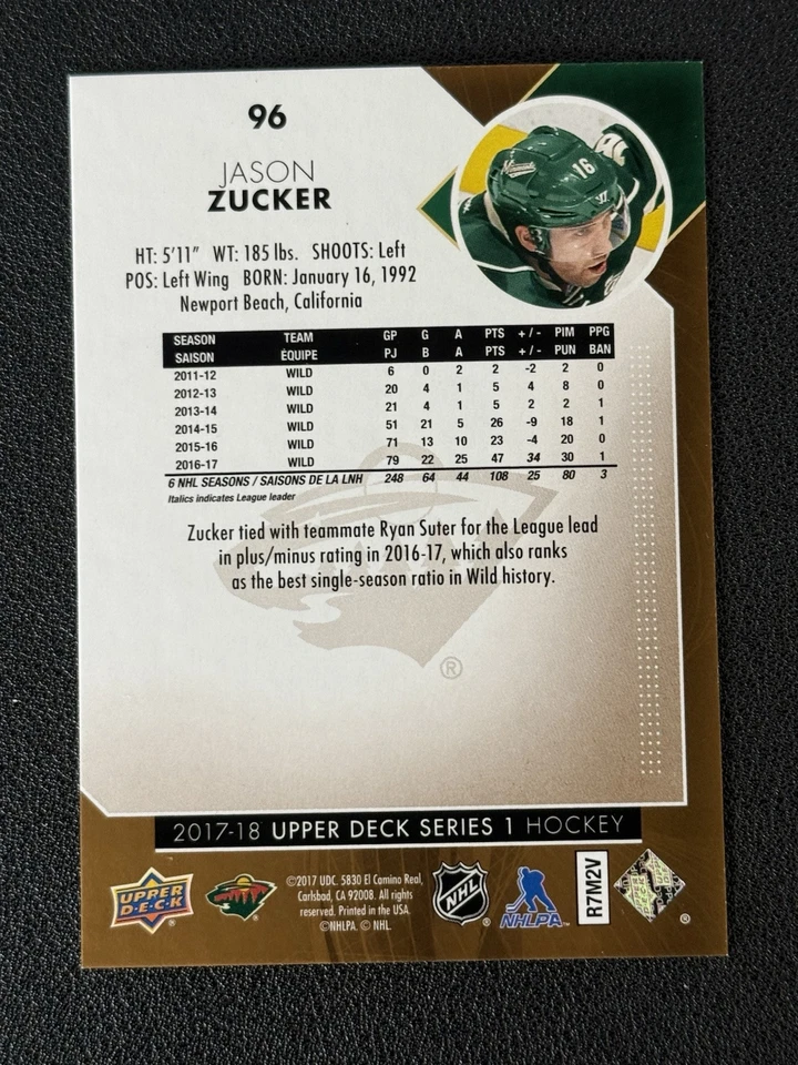 2017-18 Upper Deck High Gloss 04/10 Jason Zucker #96 - Image 2 of 2