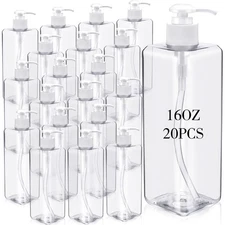 20 Pack 16oz/ 500ml Plastic Empty Bottles Refillable Shampoo Containers with ...