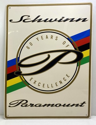 VINTAGE steel Schwinn Bicycle PARAMOUNT 60th Anniversary SIGN 15'' x 20''