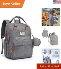 Durable Gray Diaper Backpack with Insulated Bottle Pockets Ergonomic Design