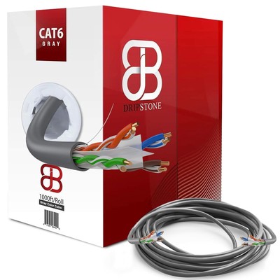 Dripstone CAT6 Ethernet Cable 1000ft Bulk Network LAN Wire 23AWG Solid Gray 