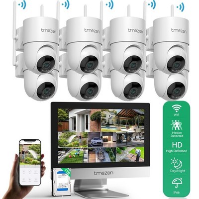 WLAN FUNK Überwachungskamera Set mit 12'' Monitor 10CH NVR 8x PTZ Dome Kamera 1TB