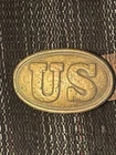 ANTIQUE ORIGINAL CIVIL WAR US BELT BUCKLE  "ARROW HOOKS" BELT PORTION