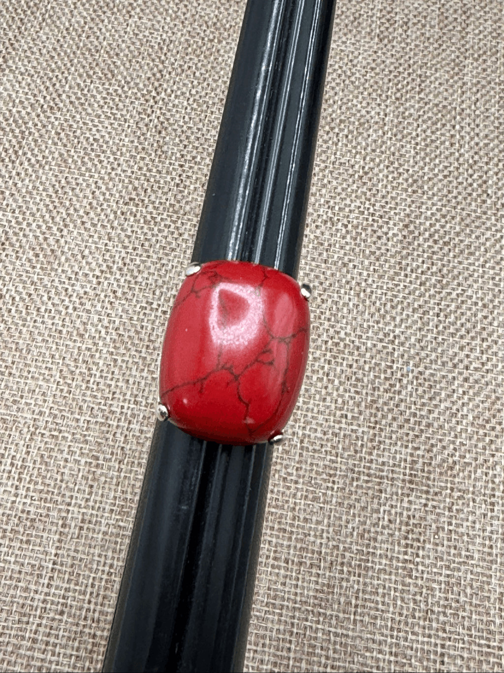 Bold Red Cushion-Cut Statement Ring  Sterling Sil… - image 5