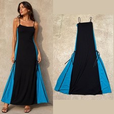 Vintage City Triangles Black Blue Maxi Dress Women’s Medium Spaghetti Strap