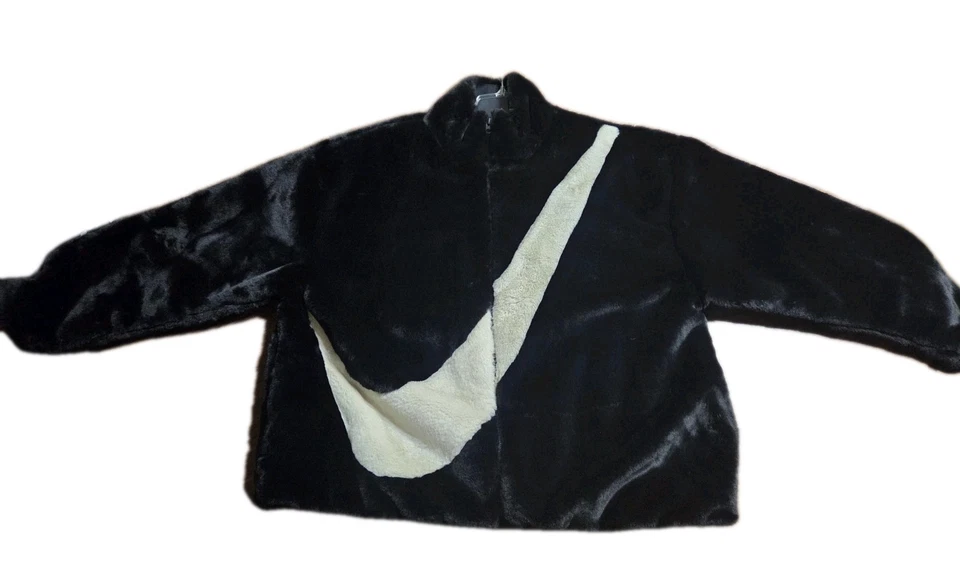 耐克夹克人造毛皮超大 Swoosh 全拉链黑色/白色女式 XL — 第 2/2 张图片