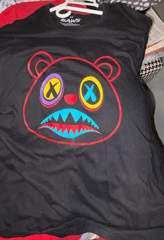 BAWS Men's Black Crew Neck Short Sleeve Bear Graphic Print T-Shirt 2XL Logo