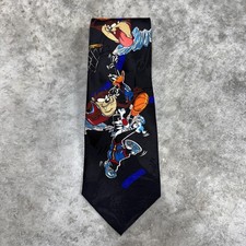Vintage Looney Tunes Tie Mens Black Taz Sylvester Daffy Basketball Cartoon 90s