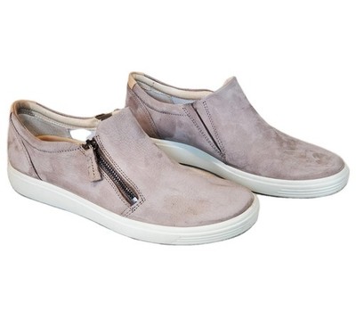 ECCO Soft 7 Slip On With Zipper Sneaker Warm Grey Leather Women's US 10 - 10.5