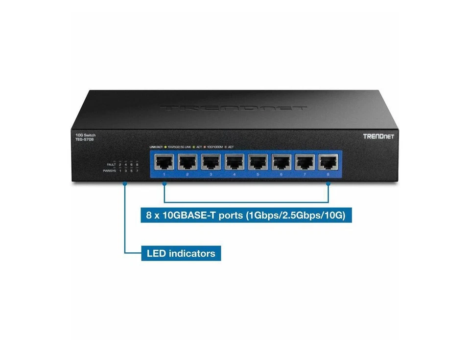 TRENDnet 8-Port 10G Switch, TEG-S708, 8 x 10G RJ-45 Ports, 160Gbps Switching - Image 2 of 4