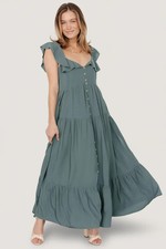 Baltic Born Deep Teal Ellie Ruffle Top Dress Women's Large NEW