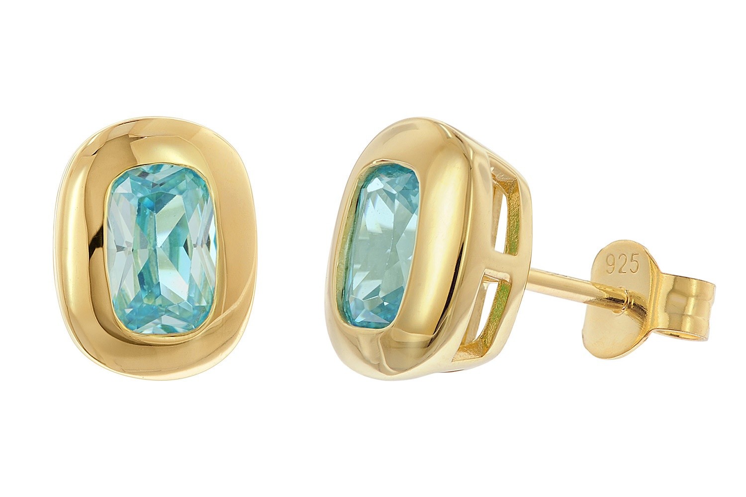 TRENDOR Schmuck Damen-Ohrstecker 925 Silber Vergoldet Zirkonia Aquamarinblau 214 9890₽