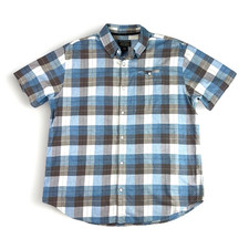Grizzly Mountain Men  s XL Blue Brown Plaid Short Sleeve Button Up Cotton Shirt