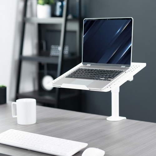 VIVO White Single Laptop Notebook Desk Mount, Fully Adjustable Extension Clamp - Picture 2 of 8