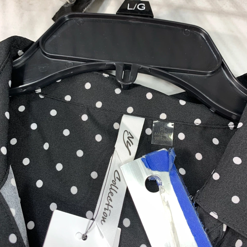 Vestido feminino NY Collection tamanho grande pequeno PL preto branco pontos sem mangas novo - Imagem 3 de 4