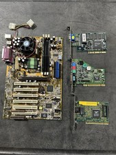 Vintage Asus CUSL2 Socket 370 Motherboard + 800mhz Pentium III + 64MB + Cards