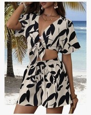 Bohemian Geometric Print Two Piece Set Summer Outfits for Women Loose Shirt Set
